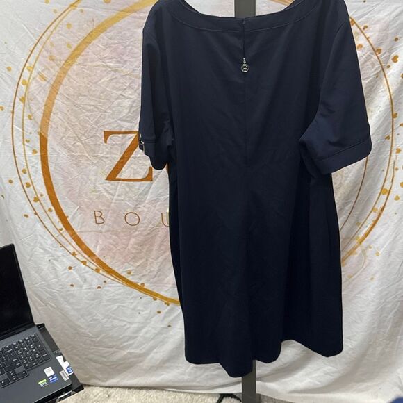 Tommy Hilfiger Plus Size Hardware-Sleeve Shift Dress - Sky Captain Size 22W - Picture 3 of 4